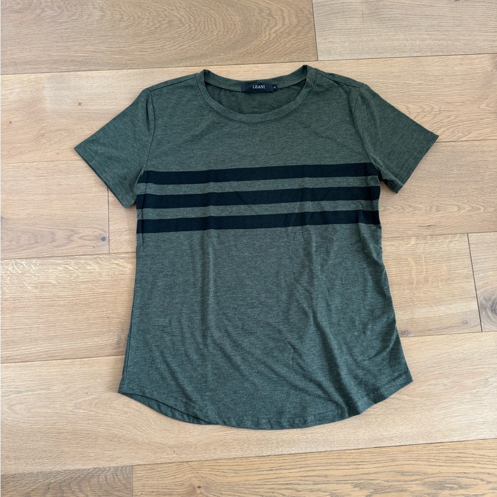 Green Short Sleeve T-Shirt with Black Stripes